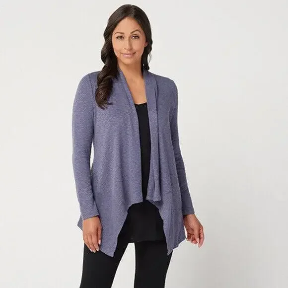 LOGO by Lori Goldstein Slub Sweater Knit Cardigan Smokey Purple Plus Size 2X - Picture 1 of 8